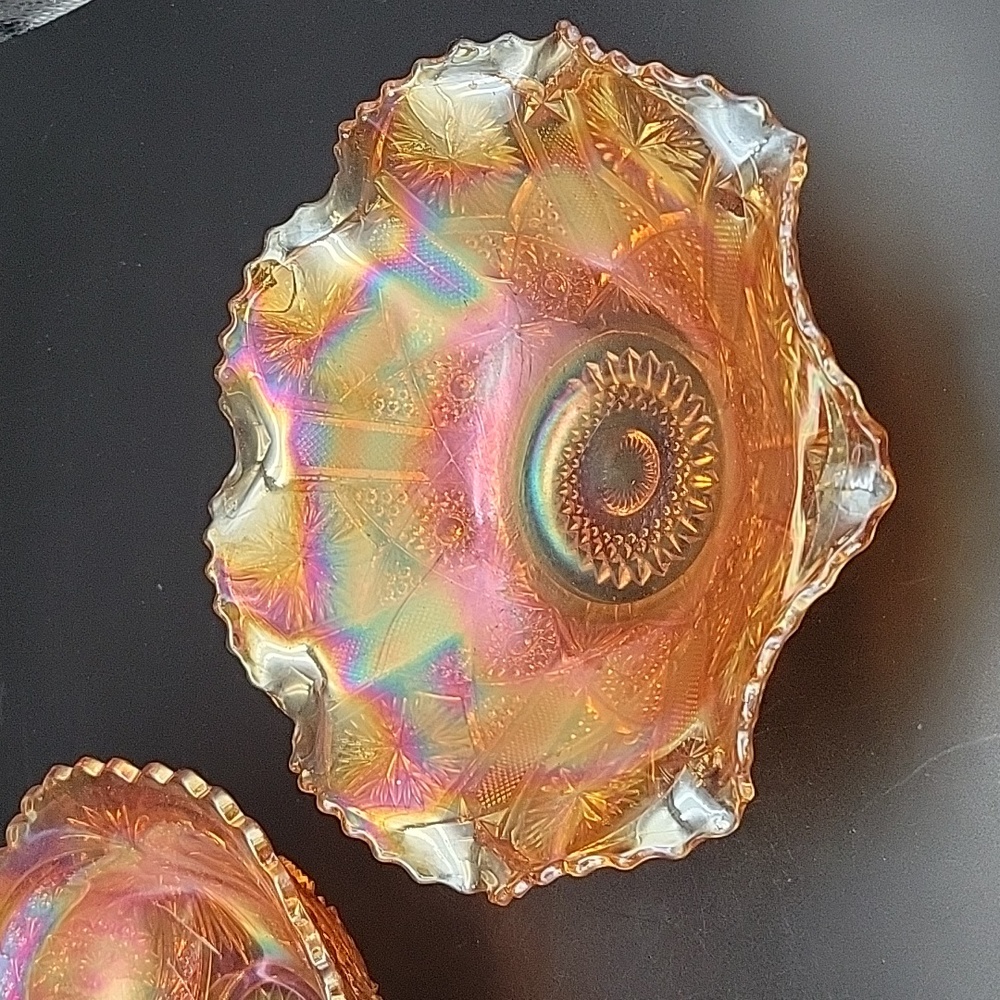 Pair of Orange Carnival Glass Cut Glass Bowls-Vintage? Perfect Fall Autumn Decor - Picture 2 of 11